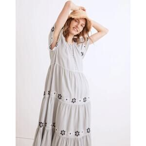 NWT Madewell Embroidered Flutter Sleeve Floral Tiered Midi Maxi Dress Size Large
